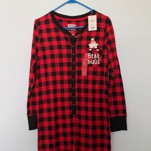 XS plaid red and black cuddl duds one piece.